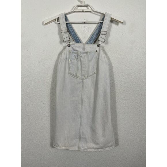 7 For All Mankind Denim Overall Dress Size Small Blue White Mini Bib - Picture 1 of 12